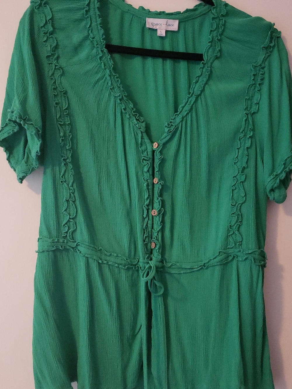 Grace & Lace Emerald Green Ruffle Tie-Waist Tunic